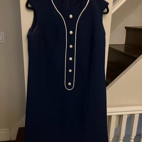 Vintage Navy Dress with White Piping - Picture 2 of 7